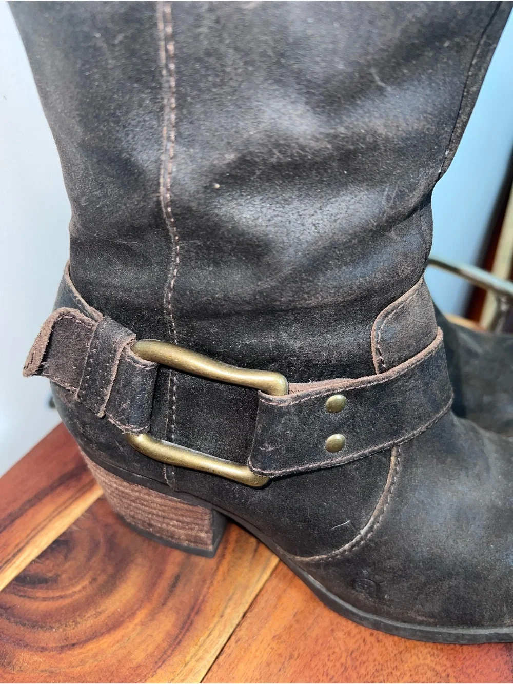 Børn Loreza Timberwolf Brown Leather Tall Harness Moto Boots Women 8.5 40